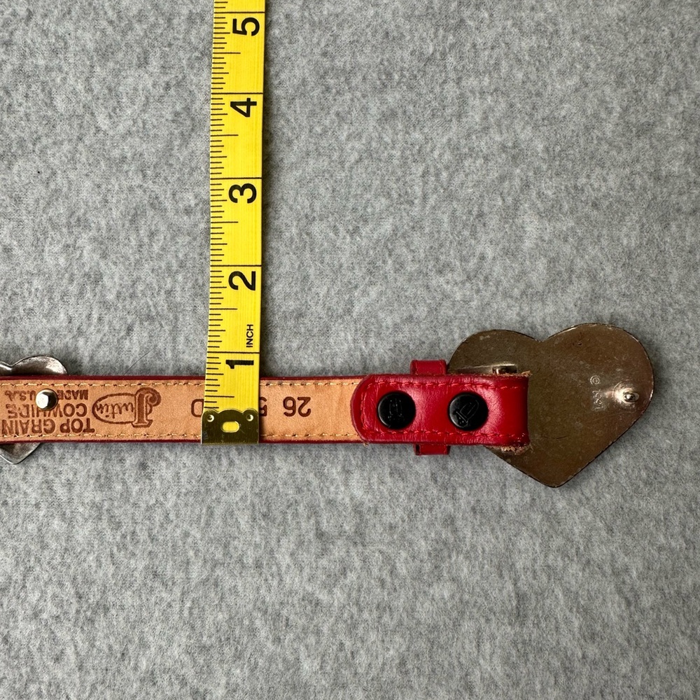 Vintage Justin Red Leather Hearts Western Belt Top Sz 26 Grain Cowhide 1991 USA - Picture 13 of 16